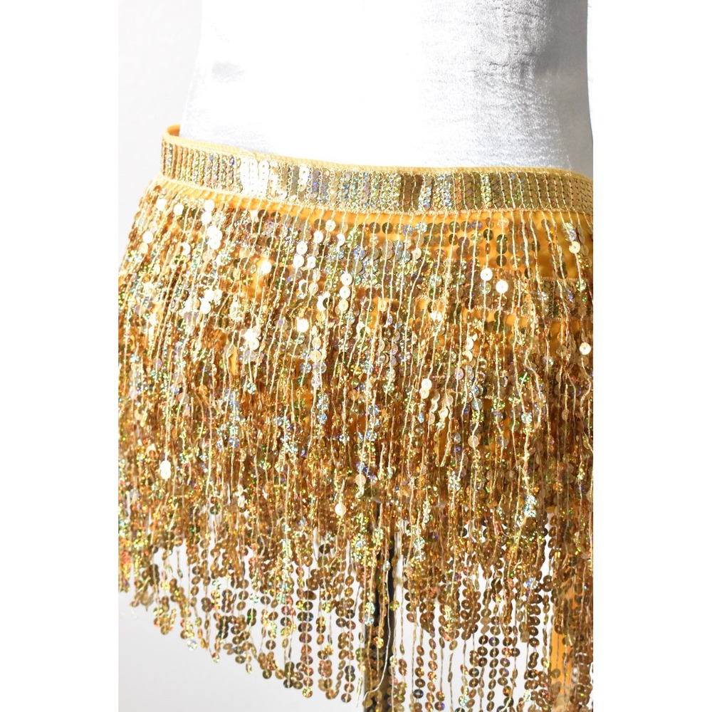 Sequin Hip Scarf Women One Size Gold Yellow Vintage Dance Wrap Skirt - Picture 8 of 10